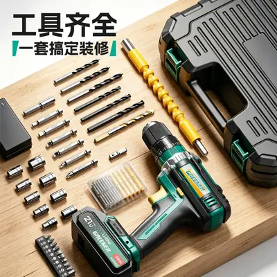 Cordless Impact Drill Set with Lithium Battery and Tool Box