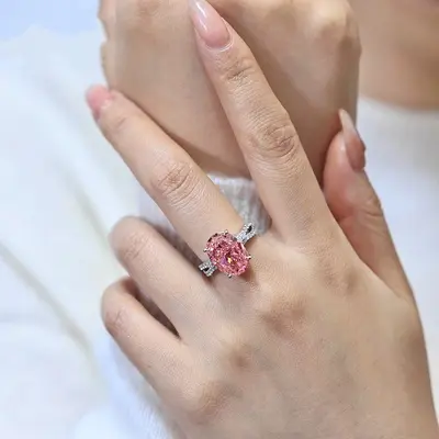 15 karat pembe güvercin yumurta yüzüğü, tam taşlı - 3