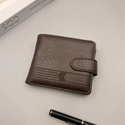 Men's wallet, large capacity, multi-card slots, retro litchi pattern, with buckle - 8