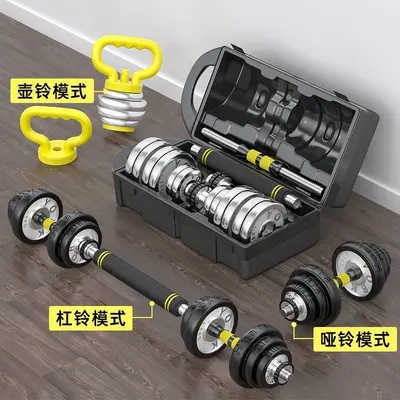 Electroplated solid dumbbells, barbell and kettlebell set