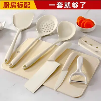 Kitchen knife and cutting board with silicone spatula and spoon - 4