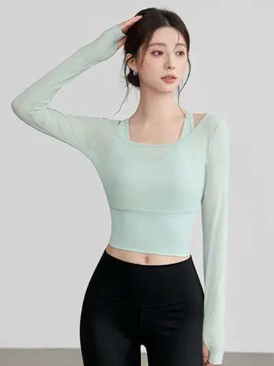 Kadın yoga seti mesh uzun kollu gögüs pedli - 3