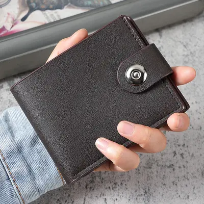 Men's Short Button Wallet with Multiple Card Slots, Horizontal - 9