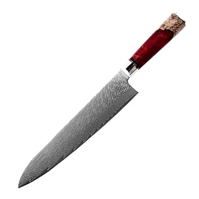 Damaskus-Küchenmesserset, roter Harzgriff, japanischer Stil - 6