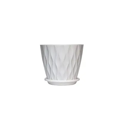 Plastic Planter with Saucer, Scandinavian Style White, Large Plant Pot - 8
