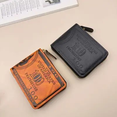 Men's Wallet with US Dollar Print, Retro Coin Compartment, Ultra-Light Short Zip - 5