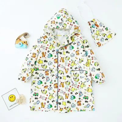High-quality children's raincoat in one piece, long, waterproof, windproof and snowproof poncho with school bag for boys and girls and small children - 13