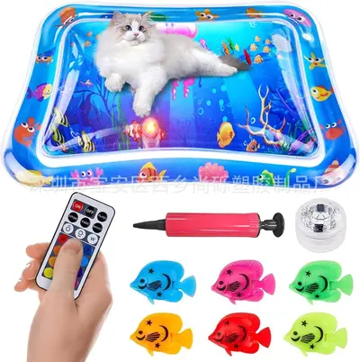 0.5 mm Thick Eco-Friendly PVC Pet Play Water Mat with Remote-Controlled LED Lights, Cat and Dog Water Mat, Ice Mat Toy