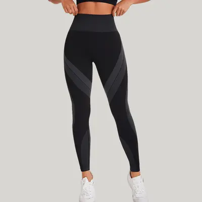 Seamless yüksek bel yoga pantolonu, siyah çizgili
