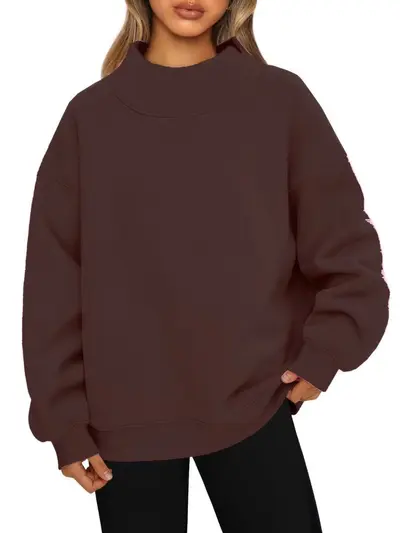 Women's Long Sleeve High Neck Sweatshirt, Fleece-Lined - 13