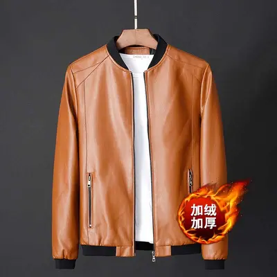 Men's Leather Motorcycle Jacket, Slim Fit, Korean Style, 2023 - 9