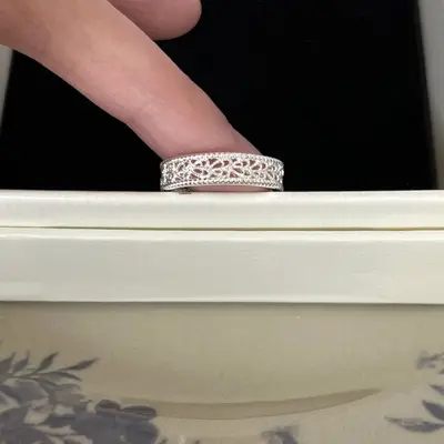 S925 sterling silver brushed flower open ring for women - 7