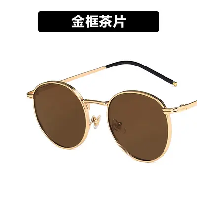 Retro Sonnenbrille mit goldenem Drahtrahmen, rund, kleiner Rahmen, UV-Schutz - 3