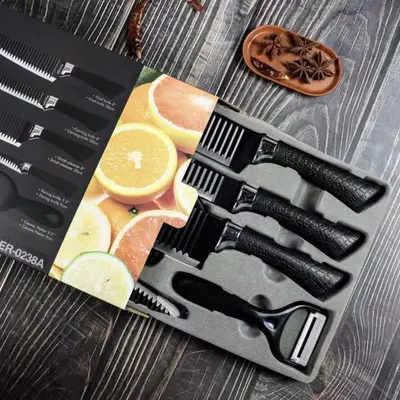 6 parçalı yapışmaz bıçak seti, dalga desenli 238A - 8
