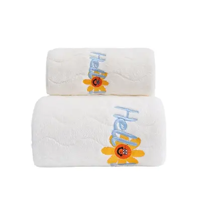 Embroidered Coral Velvet Bath Towel Set, Thick and Absorbent