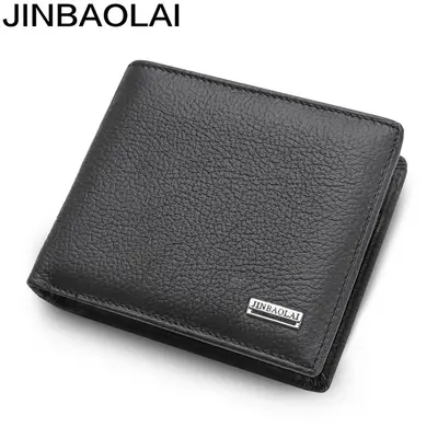 JINBAOLAI Short Men's Wallet Genuine Leather with Coin Pocket - 1