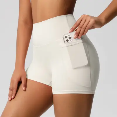 Kadın yüksek belli cepli yoga şortu, üç çeyrek boy, yüksek elastikiyet - 11