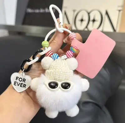 Faux Rabbit Fur Coal Ball Bag Charm and Keychain - 13