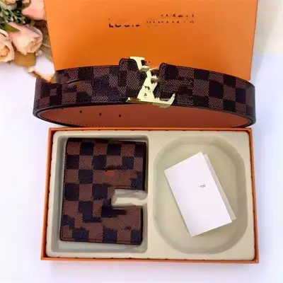 Men's leather belt double layer cowhide with gift box - 7