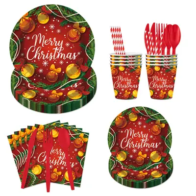 Christmas Themed Disposable Paper Bowls and Plates Set
