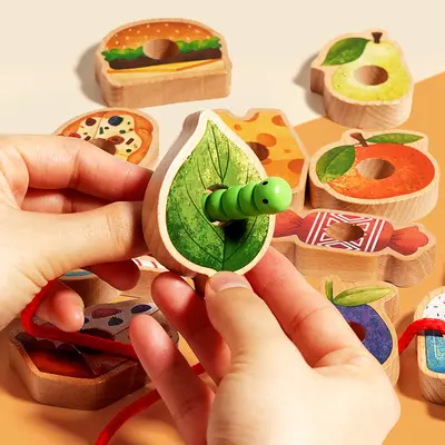 Çocuklar için ahşap tırtıl ip çekme ve boncuklama oyunu, konsantrasyon ve mantıksal düşünme eğitimi oyuncakları, Montessori öğretim yardımcıları toptan satış - 2