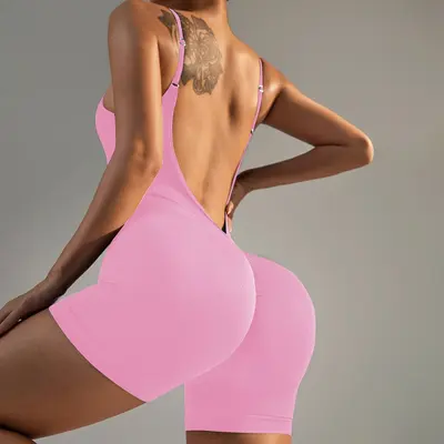 Oyuklu sırtlı tek parça yoga tulumu, şeftali kalça efektli, yüksek elastikiyet - 8
