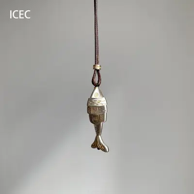 Fish pendant necklace vintage patchwork long chain - 1