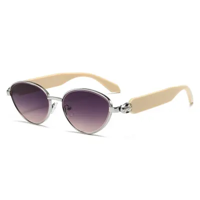 Cat-Eye Sonnenbrille mit ovalem kleinem Rahmen, Metall, Schlangenkopf-Design - 8