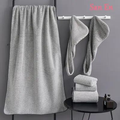 Bathroom towel set 3-piece, bamboo charcoal coral velvet - 2