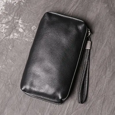 Men's Genuine Leather Clutch Bag, Women's Soft Leather Long Wallet, Cowhide