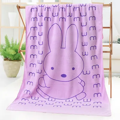 Großhandels-Mikrofaser-Badetuch mit absorbierender Streifenfilm-Kaninchenkopf-Druckmuster Strandtuch für Erwachsene Export-Badetuch weiches und fusselfreies Material