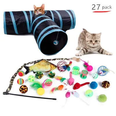 Cat Toy Set with Tunnel, Teaser Wand and Plush Mouse with Squeaker - 9