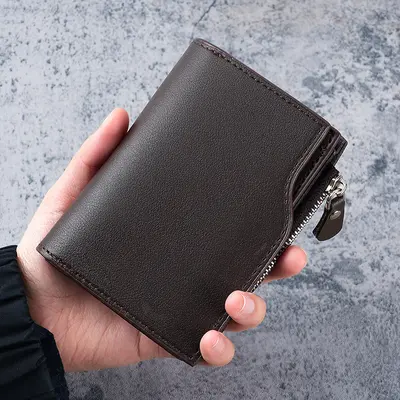 Men's Short Business Wallet with Zipper Compartment and Multiple Card Slots - 5