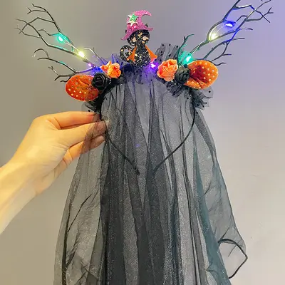 Halloween Black Veil, Gothic Ghost Bride Headpiece, Party Photo Prop - 9