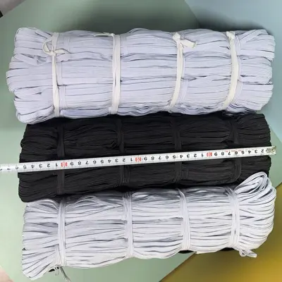 Polyester Yassı Yüksek Elastikiyetli Elastik Bant, Siyah ve Beyaz - 3