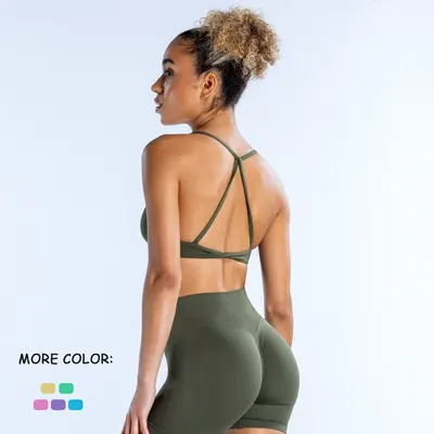 DFYNE Women's Seamless Open-Back Yoga Bra with Straps
