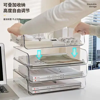 Desktop stackable organizer, transparent, A4 paper and file storage