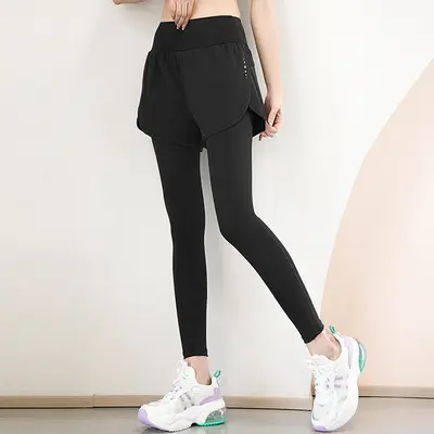 Kadın Sahte İki Parça Yoga Pantolonu, Yüksek Bel Kaldırıcı, Dikişsiz Spor Taytı - 7