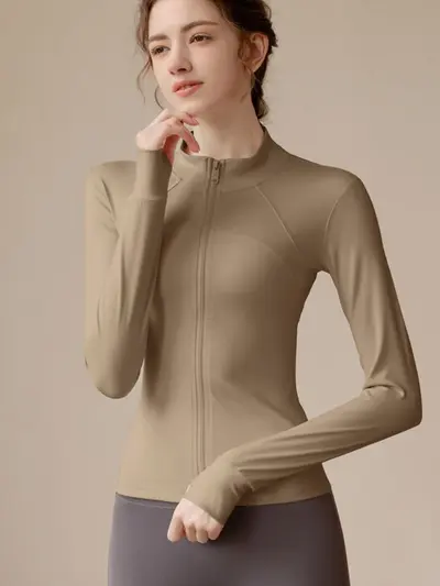 Women's Zip-Up Yoga Jacket, Slim Fit, Stretchy and Breathable Long Sleeve - 6