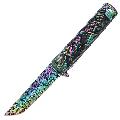 Embossed Folding Knife with Colored Titanium Handle, High-Hardness Blade - 7