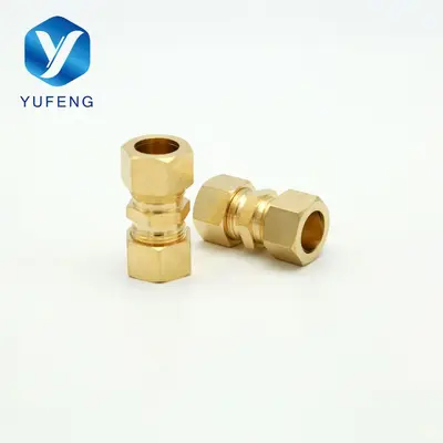 Brass Double Ferrule Straight Union Fitting for Copper Tube, 3/16 - 7