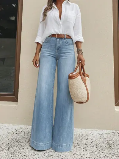 Damen-Vintage-Jeans mit Waschung, weites Bein, locker geschnitten