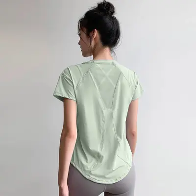 Women's Summer Fitness Running Top, Stretch Quick-Dry, Thin Loose Fit, Short Sleeve - 9