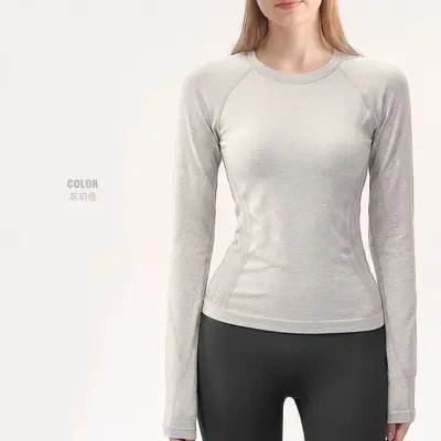 Women's Seamless Knit Long-Sleeve Running and Pilates Top, Quick-Dry - 7