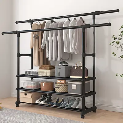 Telescopic Plastic Garment Rack with Wheels