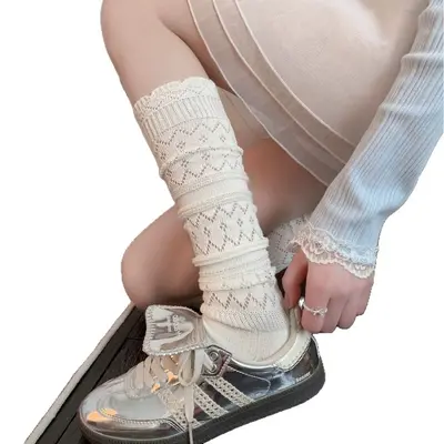 Thin Lace Women's Long Socks, Japanese Style Hollow Vintage Boot Socks
