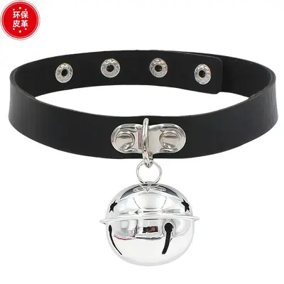 PU Leather Short Necklace, Bell Pendant Choker