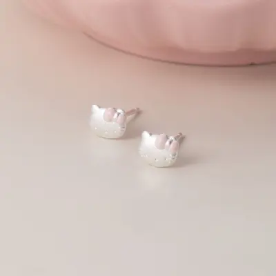 S999 Silber Schmetterlings-Schleife Kätzchen Ohrstecker zierlich