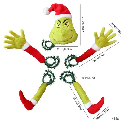 Amazon New Arrival In-Stock Christmas Grinch Plush Hands and Feet Pick DIY Scene Decoration Christmas Tree Ornament - 7