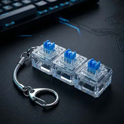 PC9键机械键盘减压按键指尖玩具解压钥匙扣试轴器LED灯透明底座 - 4